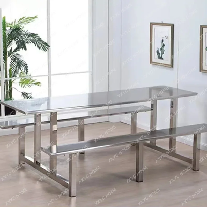 XXOne-piece Dining Table And Chairs Stainless Steel School Canteen Combination  Model Convenient New Model Simple