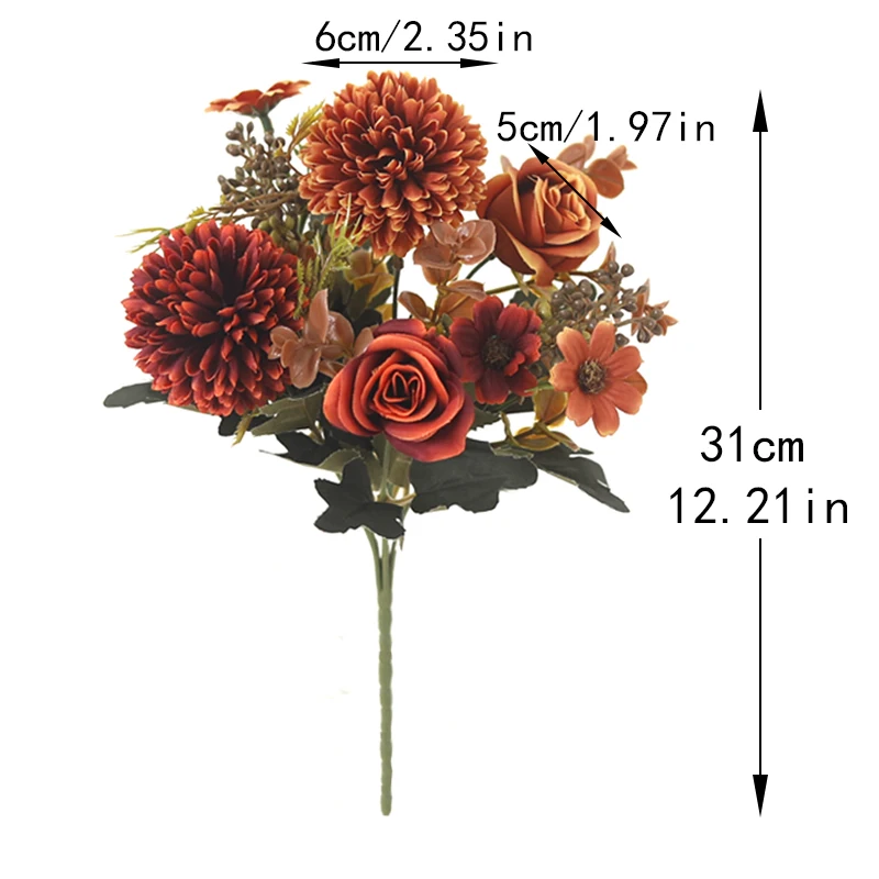 الخريف الورود الحرير الكوبية الإقحوانات الزهور الاصطناعية المنزل الجدول باقة الديكور الزفاف الزفاف عيد الميلاد ورد صناعي ديكور