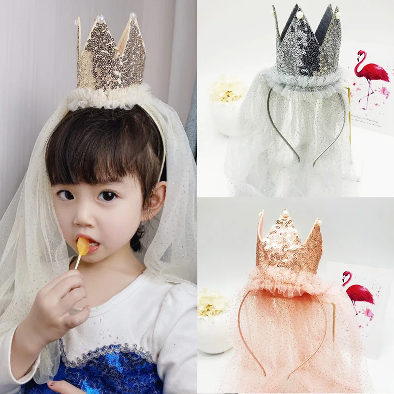 

Girls Lace Yarn Crown Hair Accessories Headpiece Flower Little Princess Glitter Gift Exquisite Headwear Hair Accessories