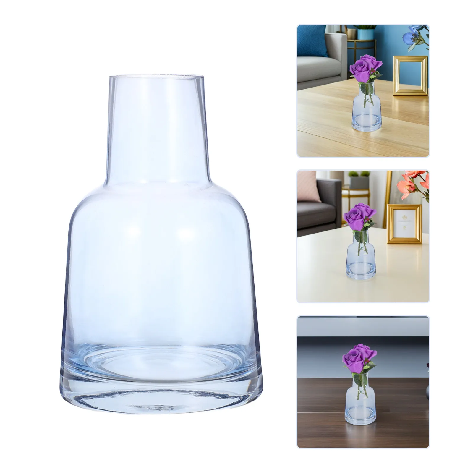 Glass Flower Vase Bottle Brevicollis Grey Blue Artistic Decorative Arrangement for Home Office Desktop Flower Glass Container