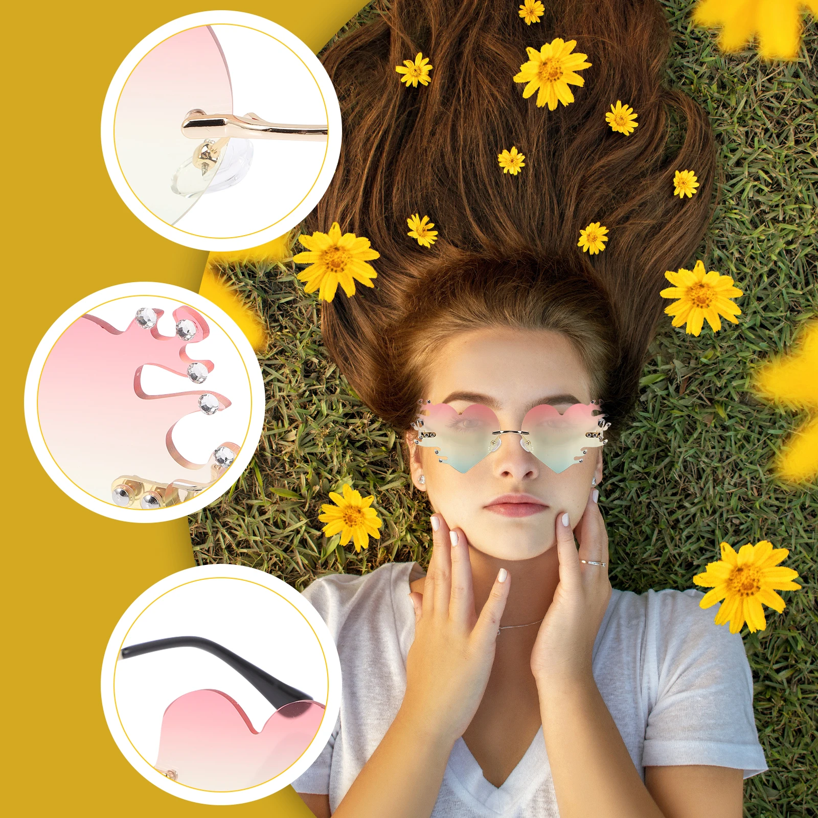 

1Pair Flame Pattern Sunglasses Frameless Creative Party Eyeglasses Dress Up Photo Props Fashion Eyewear for Men Women