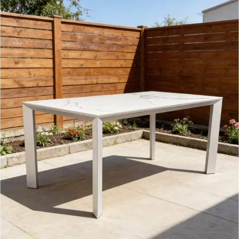 Modern White Rectangular Aluminum Alloy Outdoor Dining Table Chair Set Waterproof Features for Villa Hotel Use