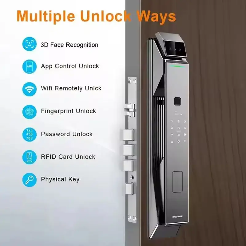 Smart Door Lock 3D Face Recognition Smart Home Door Lock WiFi NFC Digital Electronic Lock Wifi Camera Rfid Card Works With tuya