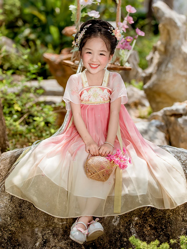 

Hanfu Girls' Summer 2024 Ancient Short Sleeve Children's Original Chinese Style Fairy New Chinese Style Dress