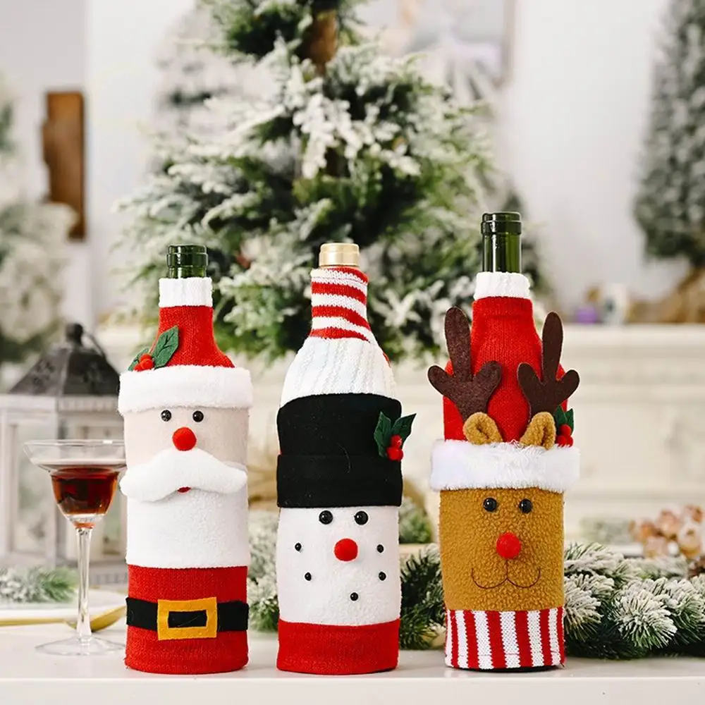 Christmas Snowman Wine Bottle Cover Set Santa Claus Bottle Sweater Snowman Xmas Home Party Ornament Table Decoration