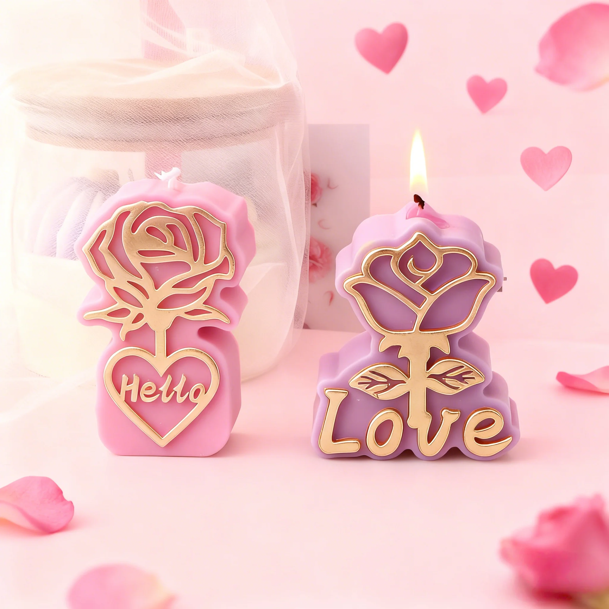 Rosenblüten-Silikonform mit Liebesbotschaften, Valentinstags-Serie, Heimdekoration für DIY Handgemachte Harz-, Seifen- und Wachskreationen
