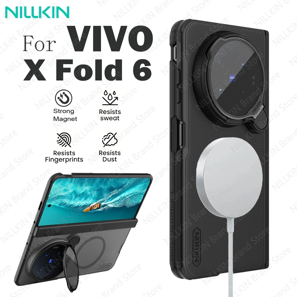 For Vivo X Fold 6 MagSafe Case NILLKIN Frosted Shield Prop Magnetic Case Shockproof With Phone Holder Camera Cover For X Fold6