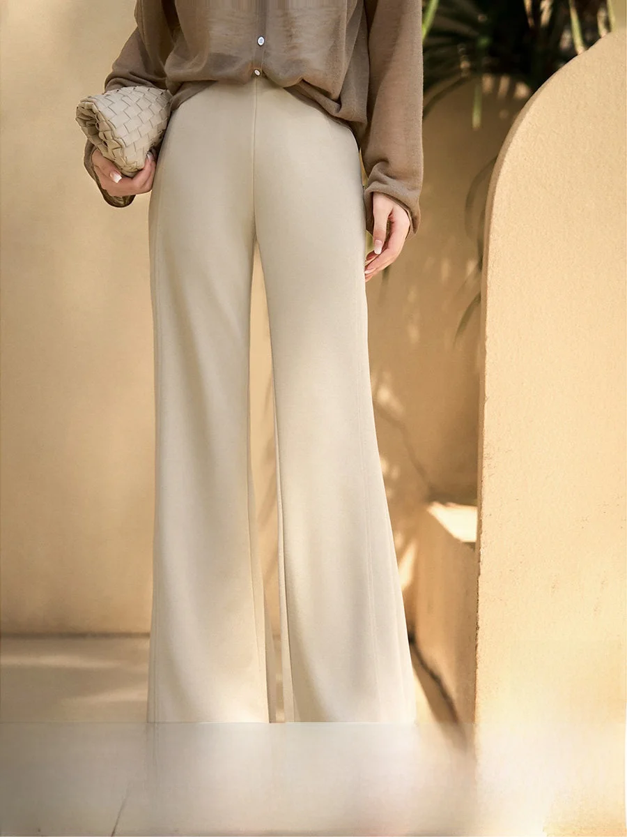

Xhange Invisible Elastic Waist Zipper Pocket Flared Casual Pants Commute Style Spring 2026 Ladies Comfortable Polyester Fibre