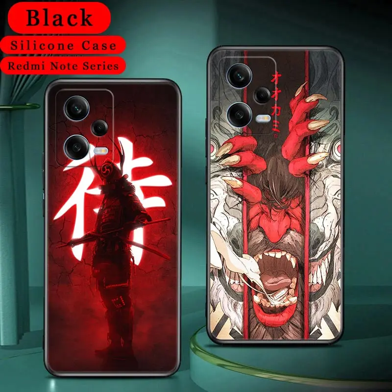 

Red Sun Japan Samurai Demon Anime Soft Case For Xiaomi Redmi Note 12 Pro Plus 12S 11 10 Pro 11S 10S 9 8 Pro 9S 7 Case Back Cover