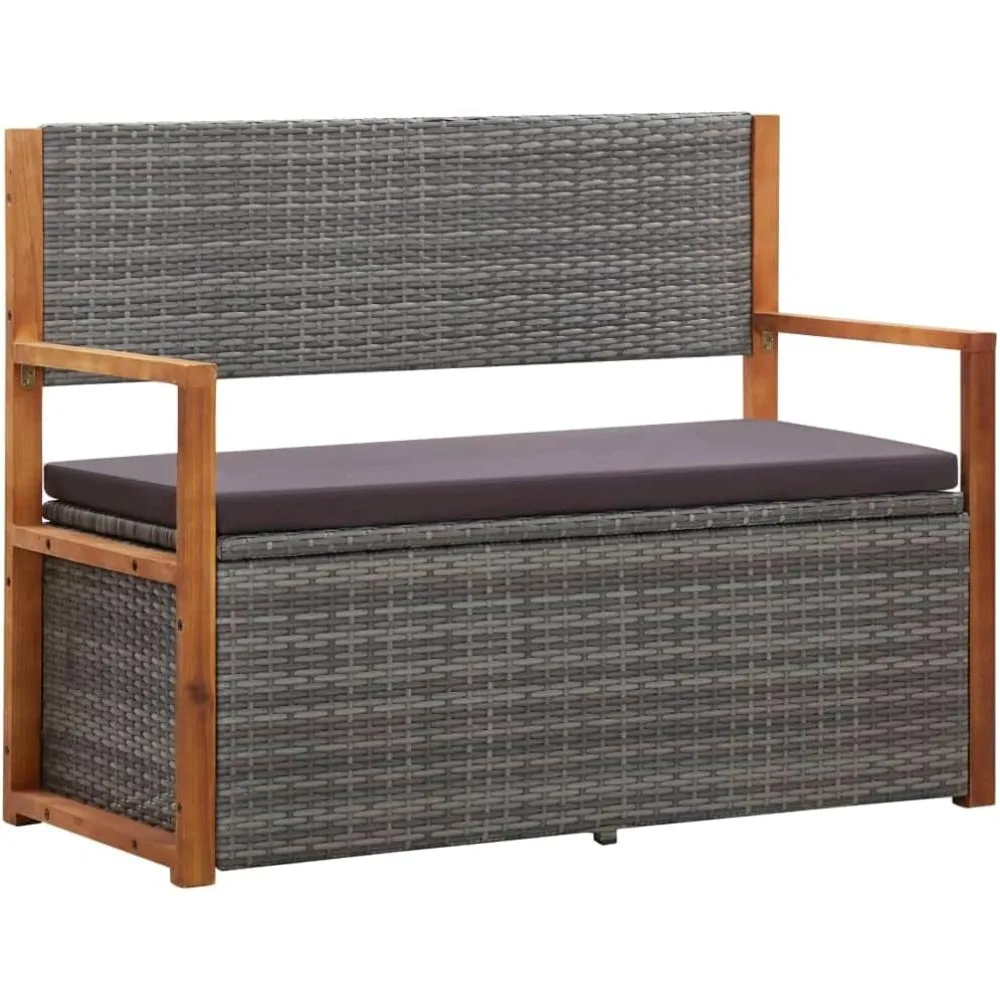 

Storage Bench 45.3" Poly Rattan and Solid Acacia Wood Gray,Versatile Poly Rattan Patio Storage Bench with Comfortable Cushion Ou