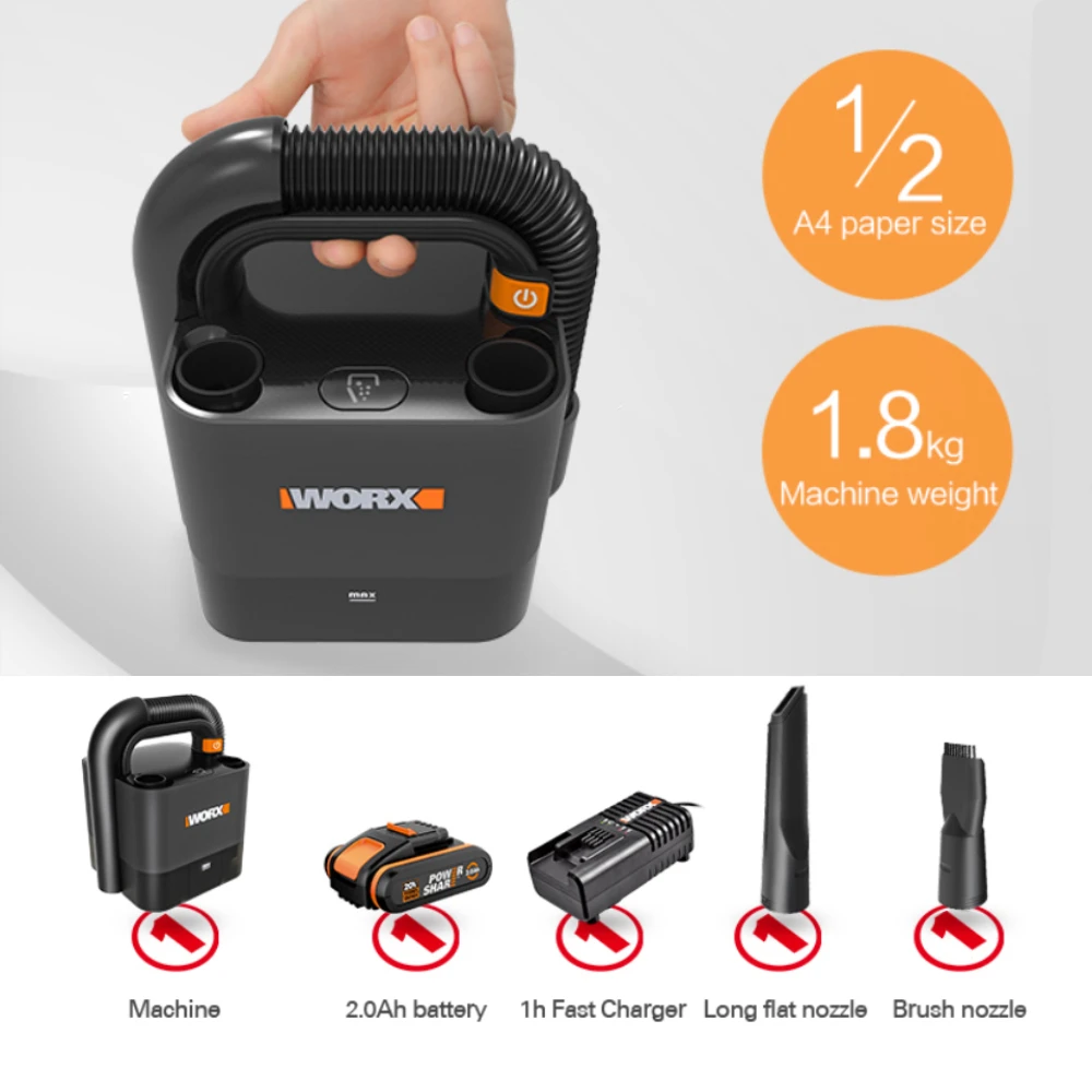 Worx 20v carro aspirador de pó wx030 sem fio portátil 10kpa poderosa sucção ciclone aspirador de mão para carro & casa auto aspirador