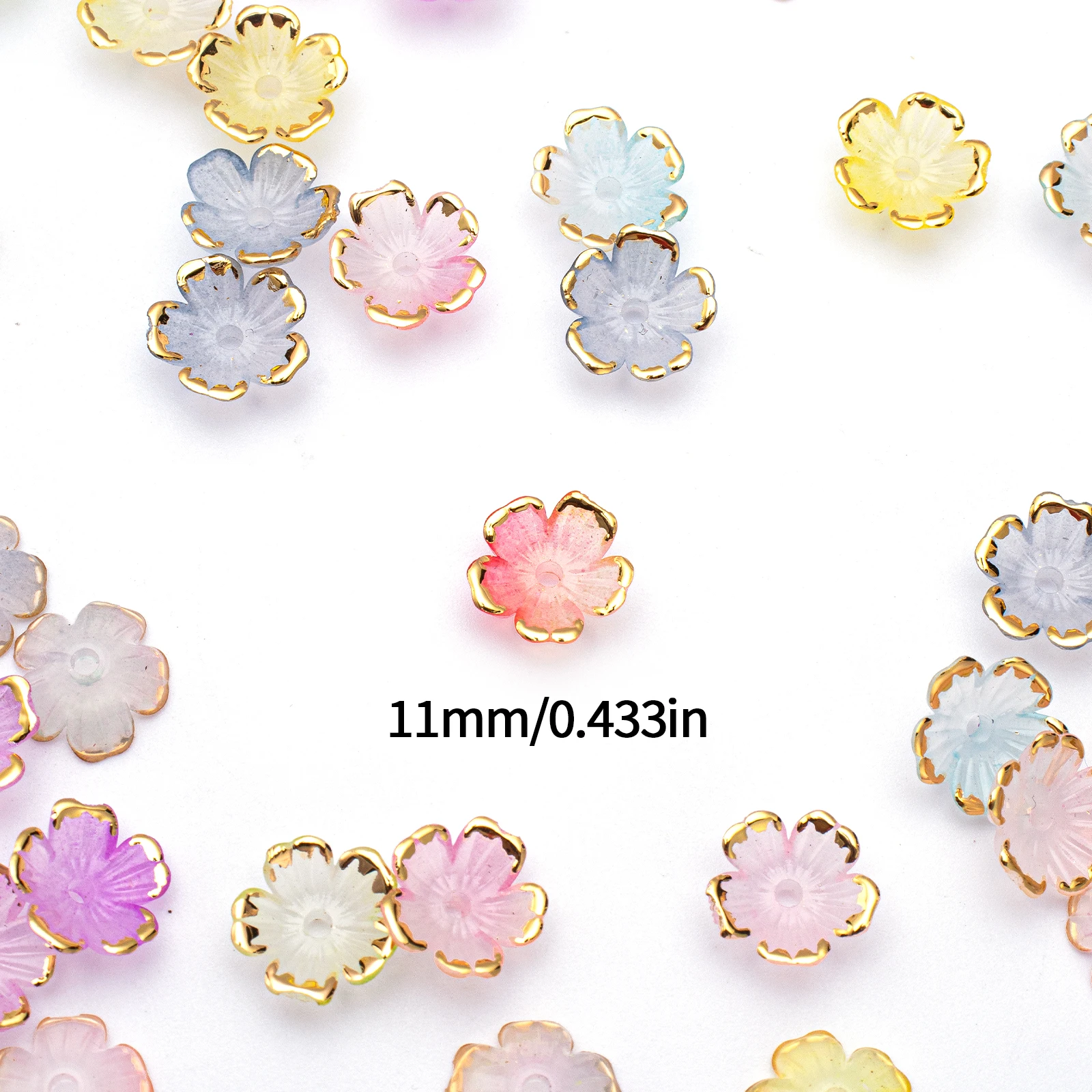 30PCS 11mm Golden Edge Gradient 5 Petal Flower Beads Acrylic Beads For DIY Earrings Bracelet Necklace Jewelry Making Accessories
