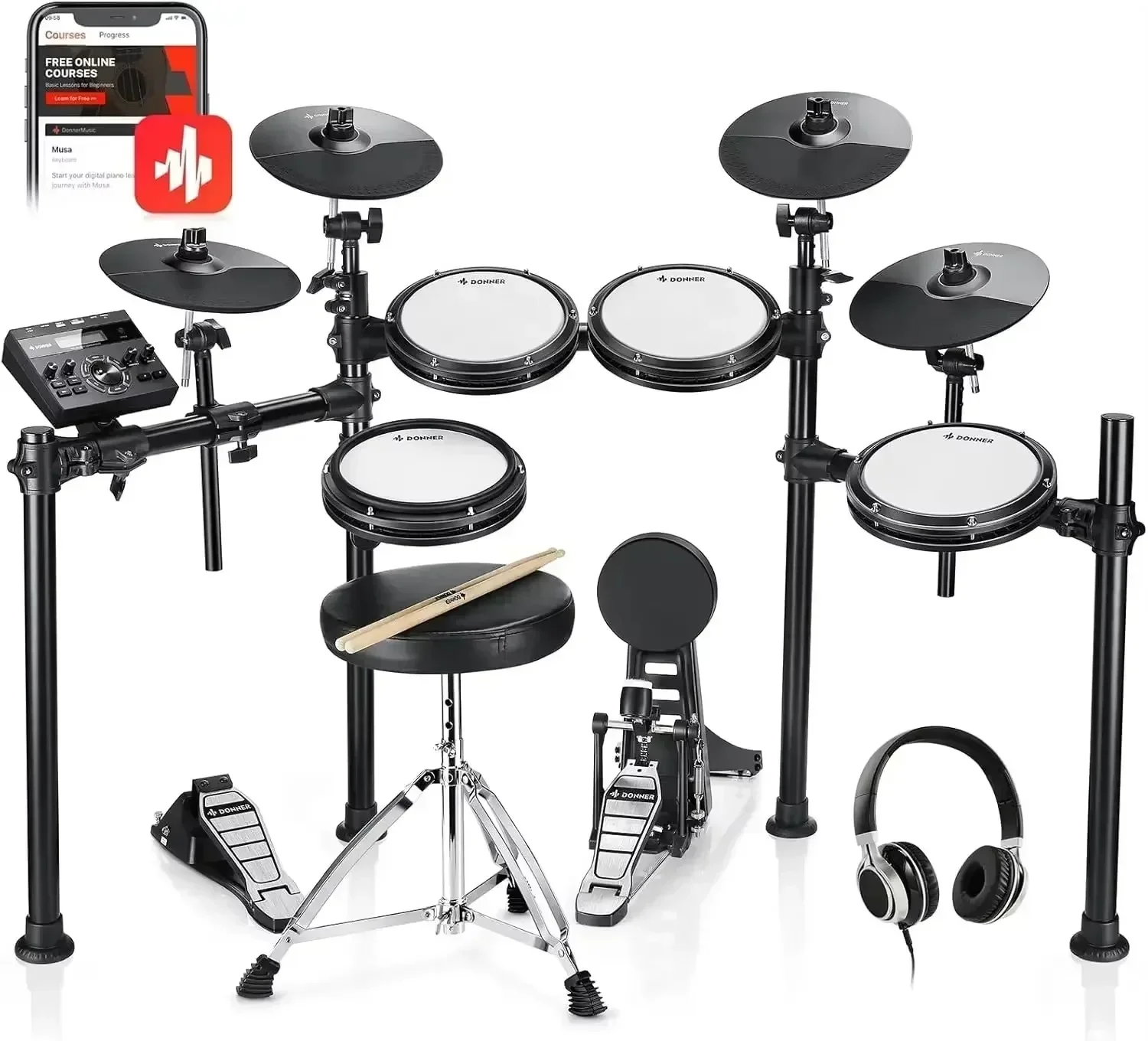 BRAND NEW Donner DED-200X Electronic Drum Set - Electric Drum Kit with Quiet Mesh Drum Pads, 2 Cymbals w/Choke, 31 Kits and 450+