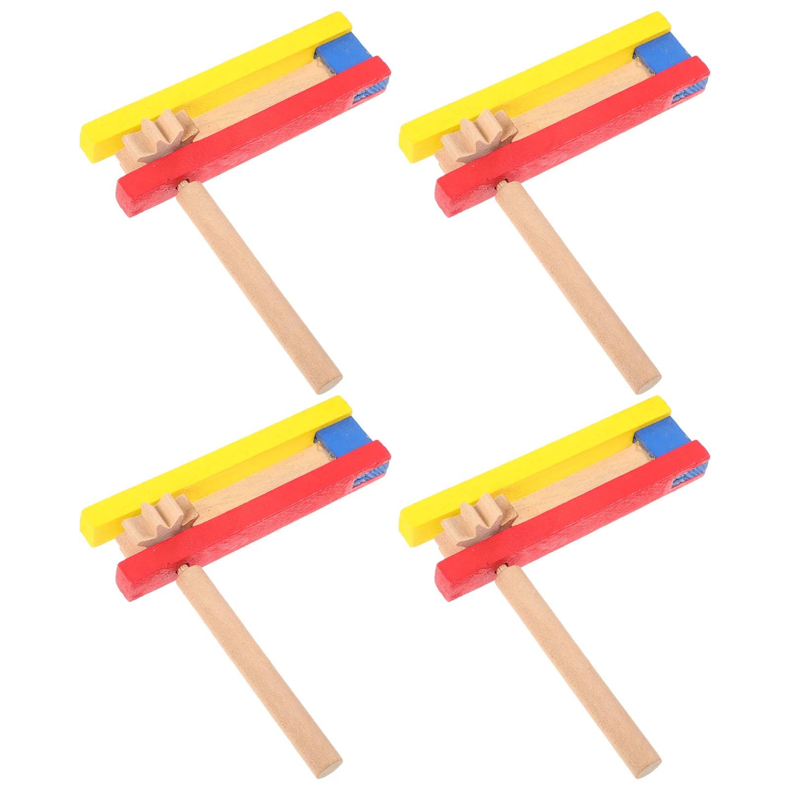 4 Pcs Ratchets Wooden Castanet Clapper Rattle Percussion Instrument Long Handle for Kids Child Music