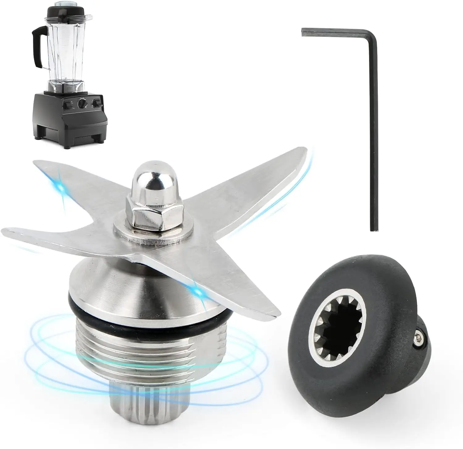 Kit de Repuesto de Cuchillas Húmedas para Licuadora Vitamix 500 5200 6300 VM0103, con Llave de Accionamiento, Compatible con Recipientes de 64oz y 32oz