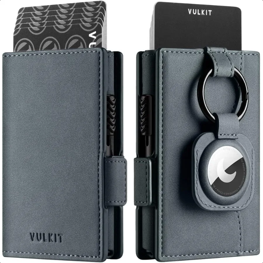 

VULKIT Card Holder Wallet with Airtag Holder ID Window Pop Up Slim Leather Wallet RFID Blocking for Credit Cards and Cash