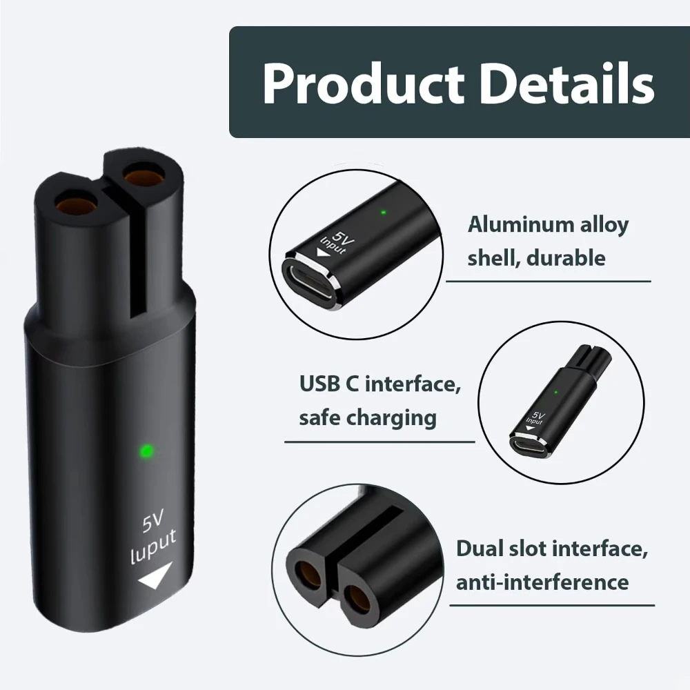 5V Type-C Shaver Adapter Charger Converter for Philips OneBlade QP2724 QP2834 QP1424 QP1924 QP4631 Beard Trimmer