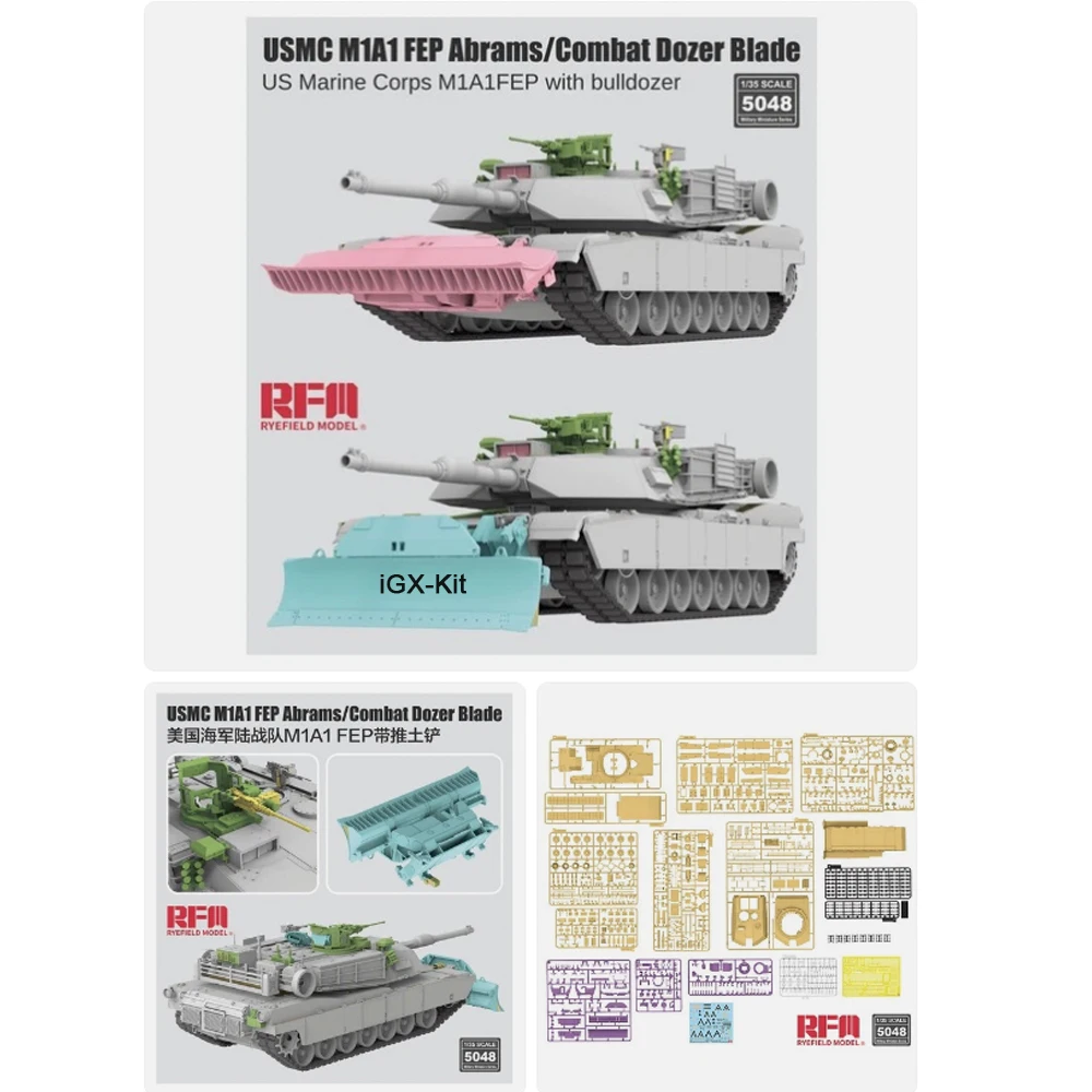 Rye Field 5048 1:35 Scale USMC M1A1 FEP Abrams Combat Dozer Blade Main Tank  Vehicle Hobby Plastic Assembly Model Building Kit