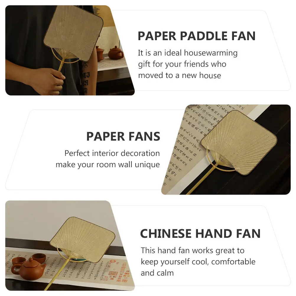 1Pcs Bamboo Handle Xuan Paper Fan Chinese Art Paper Hand Fan Retro Summer Cooling Prop for Photo Shoot Stage Performance Decor