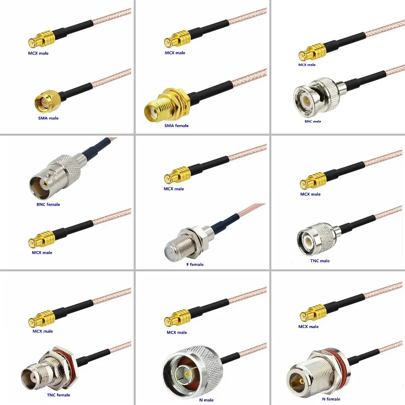 

MCX Male RG316 Cable UHF N Type BNC TNC Male Female To MCX Male Conncetor MCX Male Crimp for RG316 Pigtai Low Loss Fast Delivery