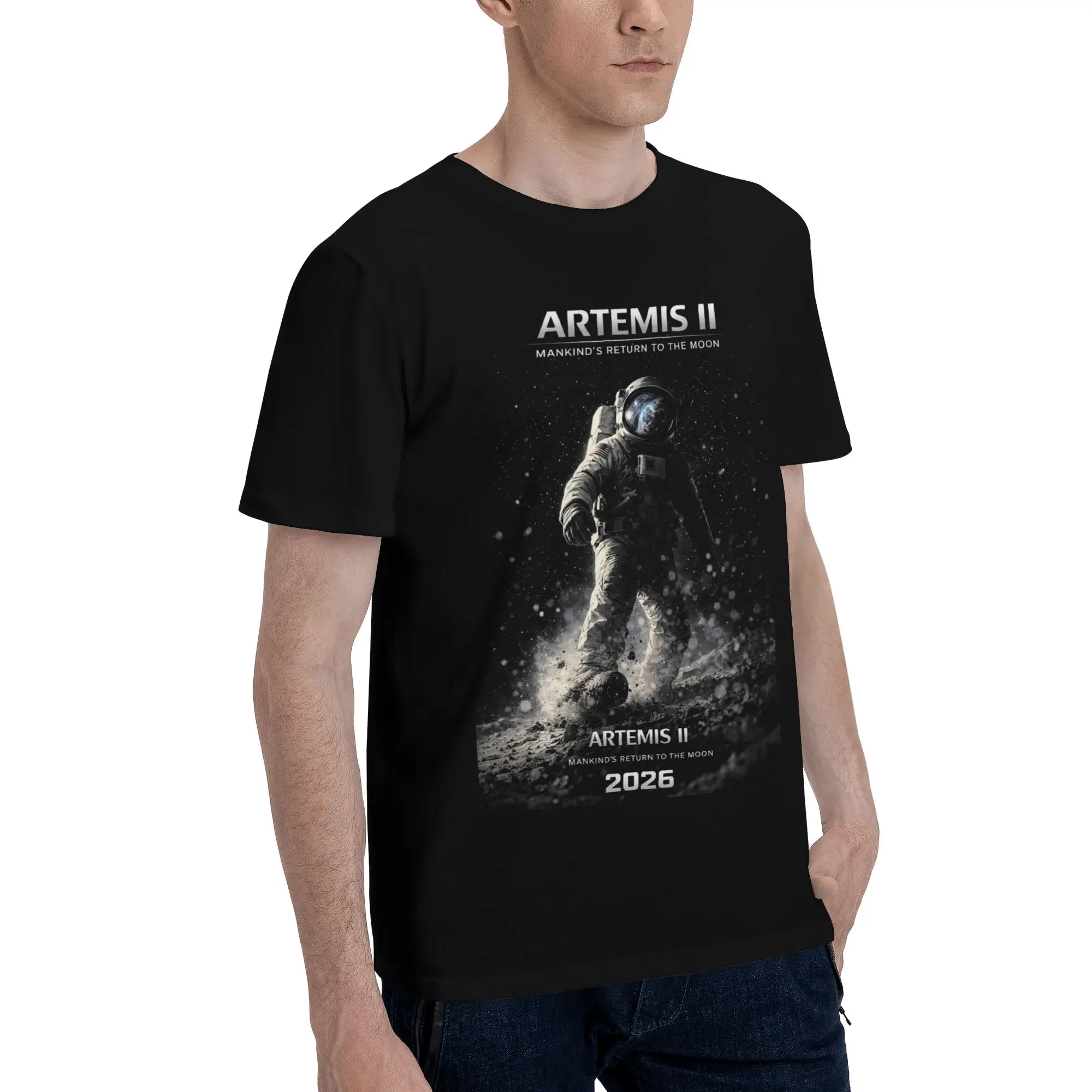 Astronaut Mission to The Moon 2026 Rocket  Graphic Funny 100% Cotton T-Shirt Artemis ii Tops Tees For Men