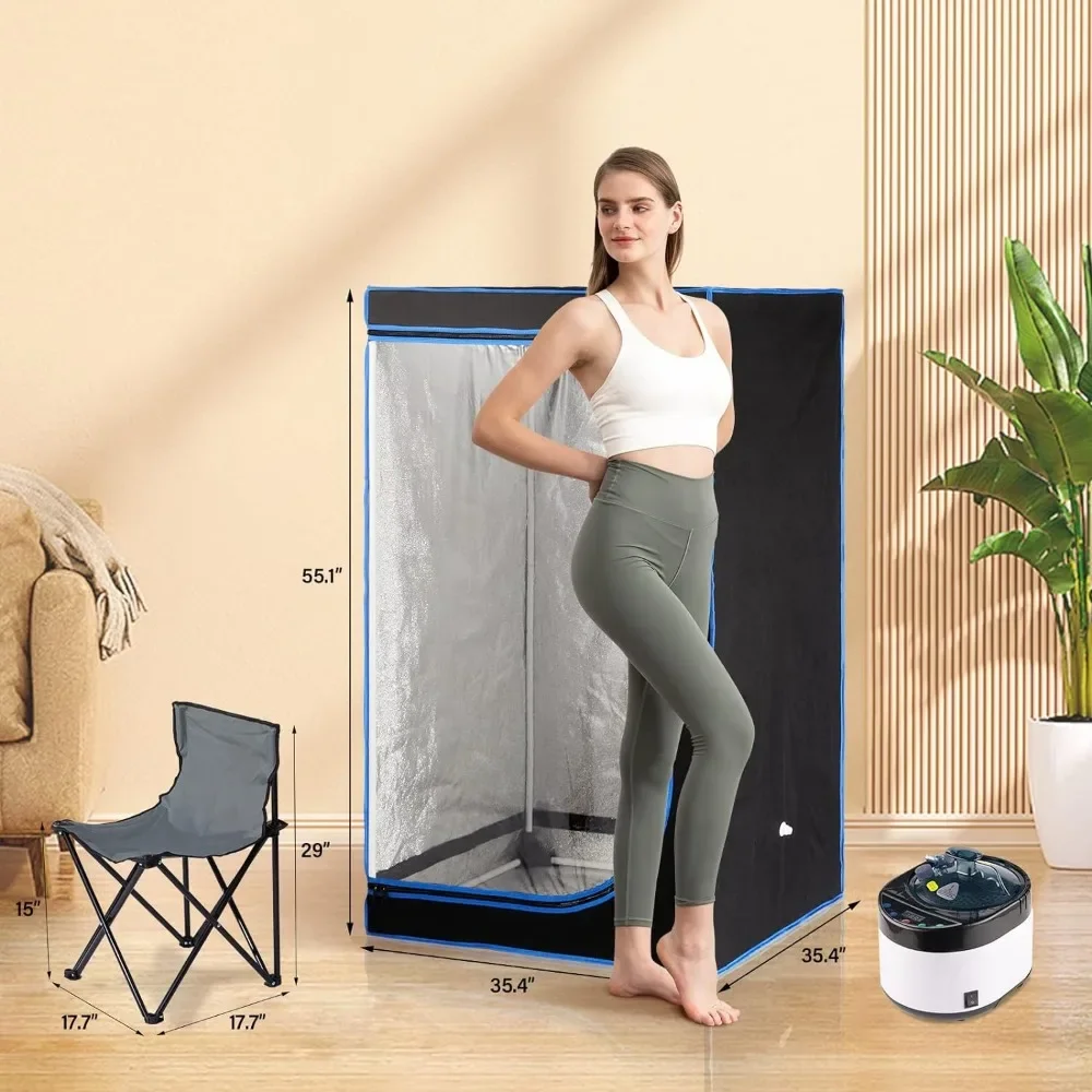 Full Size Portable Steam Sauna Kit,Full Body Sauna Spa 4 Liters 1500 Watt Steamer, Remote Control, Timer, Foldable Chair