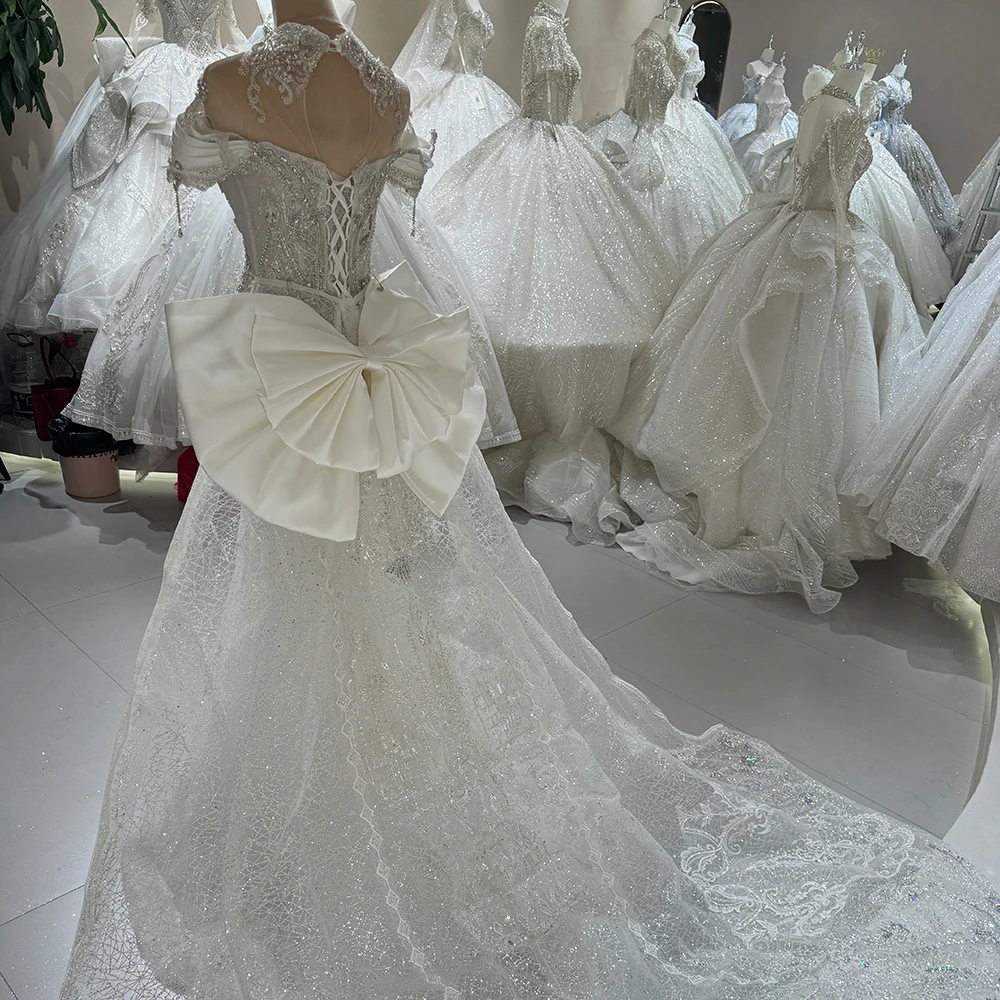 Vintage Sparkling Bridal Ball Dress Pearl Short Sleeve Wedding Dress Mermaid Palace Wedding Robe Customized robe de mariée