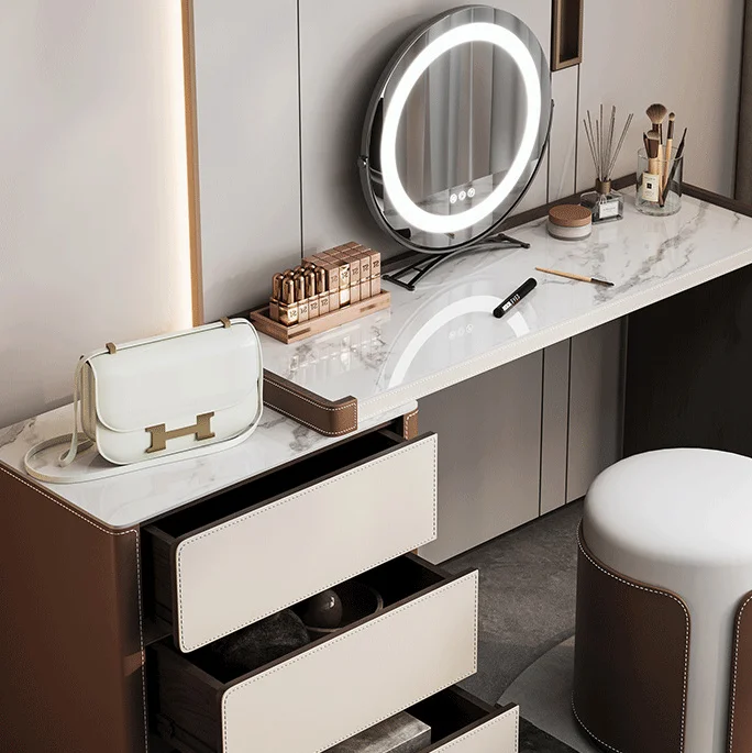 Modern Minimalist Cream Style Dressing Table Telescopic Makeup Cabinet Bedroom Drawer Integrated Multifunctional Storage