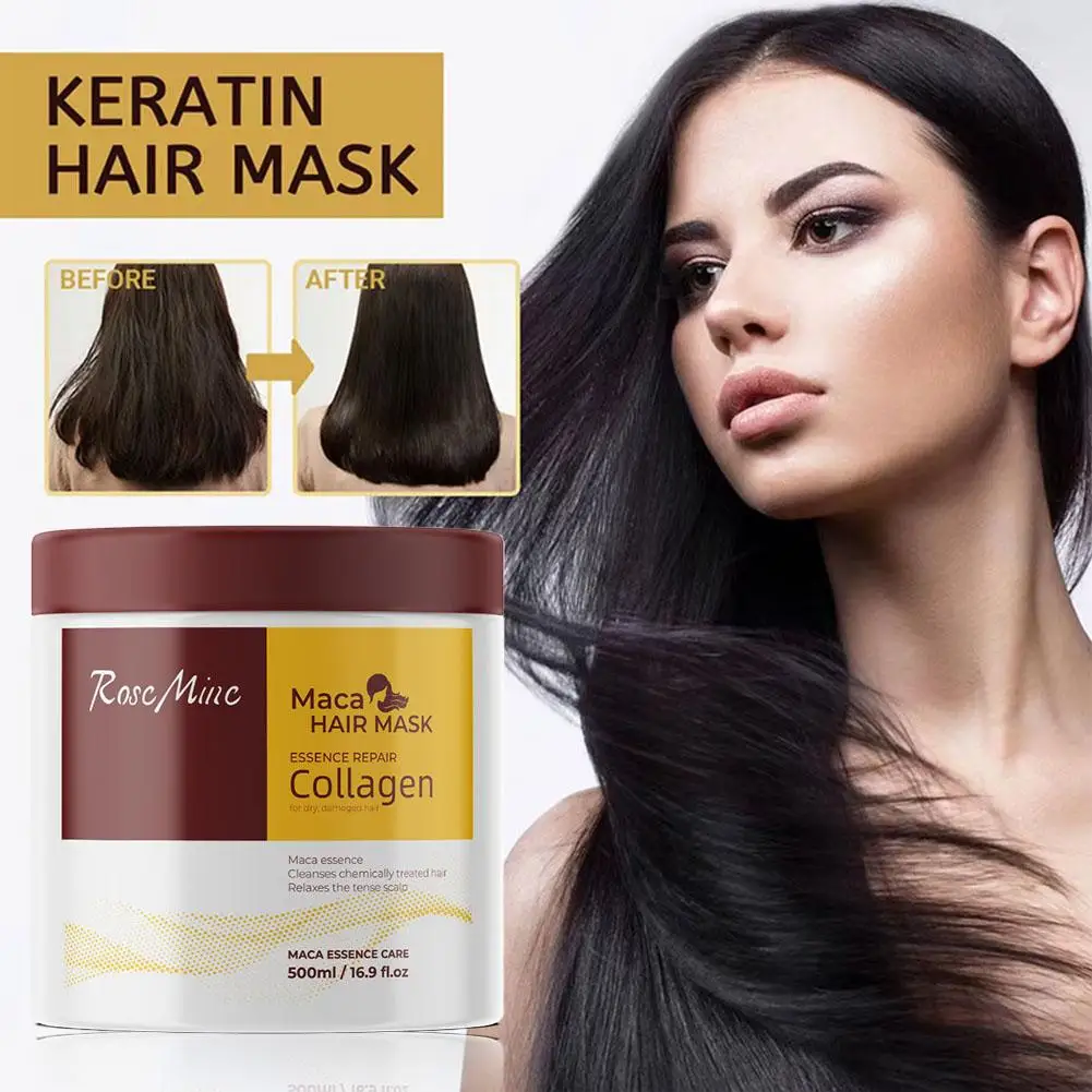 Collagen Hair Mask Maca Essence Deep Repair Treatment Cream For Dry Damaged Frizzy Hair Moisturizing Smoothing Care 500ml