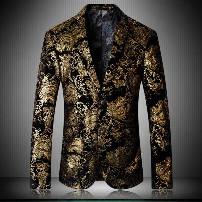 Brand 2023 New Tide Mens Fashion Print Blazer Design Plus Size Hip Hot Casual Male Slim Fit Suit Jacket Singer Costume