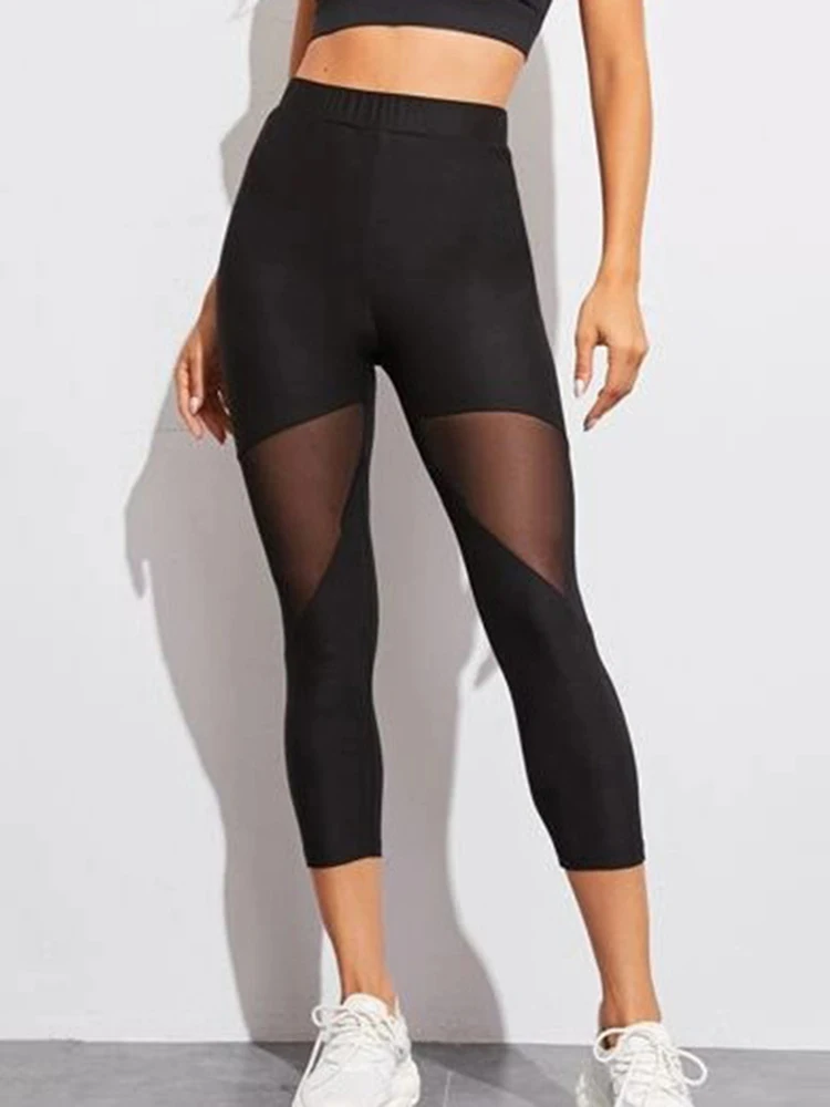 Mallas elásticas de malla para mujer, Leggings de poliéster, color negro, Sexy, a la moda, para gimnasio, Verano