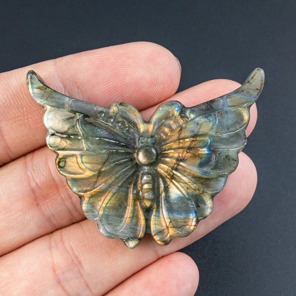 1Pc Semi Finished Hand-Carved Labradorite Pendant Blue Flash Butterfly Carving For Jewelry Making Pendant Necklaces