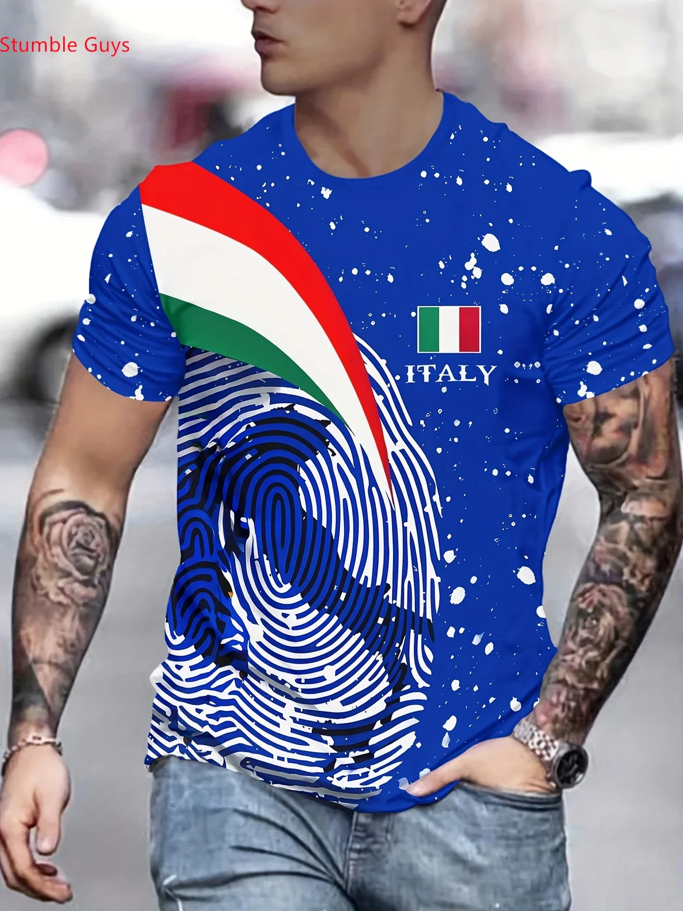Men's Summer High Street Vintage Print T-Shirt Loose Casual Short Sleeve Breathable Quick Dry Fashion Jersey Tops