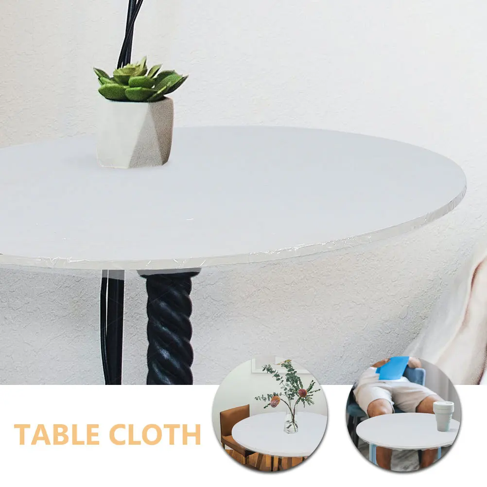 غطاء طاولة PVC مستدير مرن مقاوم للزيت في الهواء الطلق، مفرش طاولة شفاف مناسب لحماية طاولة الطعام #3