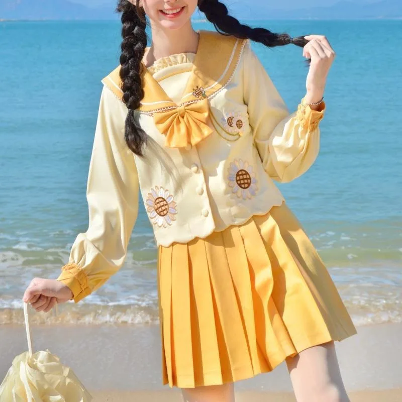 Sunflower Pattern Long-sleeved Yellow Original Kindergarten Genuine JK Uniform Japanese Sweetheart Pleated Skirt Spring Suit