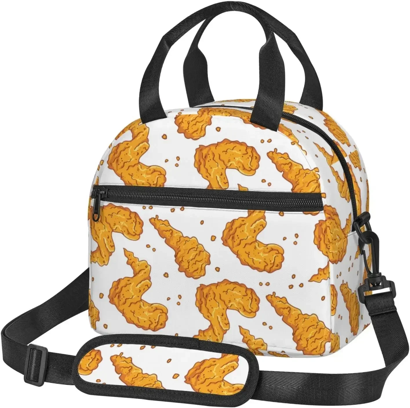 Fried Chicken Fast Food Lunch Box with Adjustable Shoulder Strap for Women Men Reusable  Cooler Bag  Office Picnic