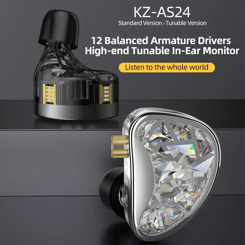 KZ AS24 HIFI In Ear Monitor Earphones 24BA Units High-end Adjustable Tune Balanced Armature Headphone Sport Earbuds Headset KZ