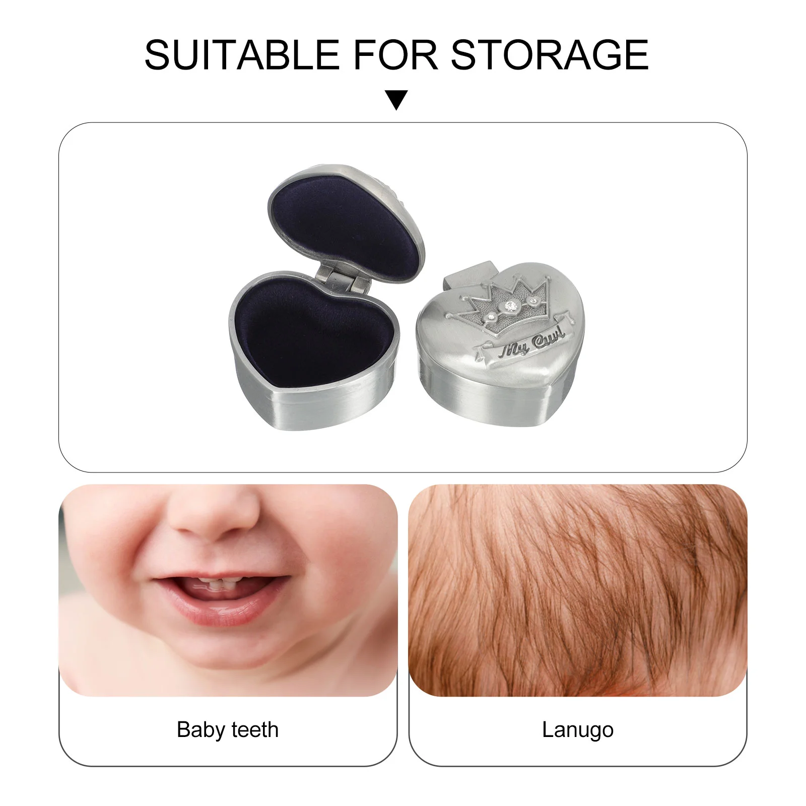 2 Pcs Mini Hair Box Baby Teeth Holder Zinc Alloy Keepsake ganizer for Girls Silver Newborn Child Tooth Storage Hand Polished