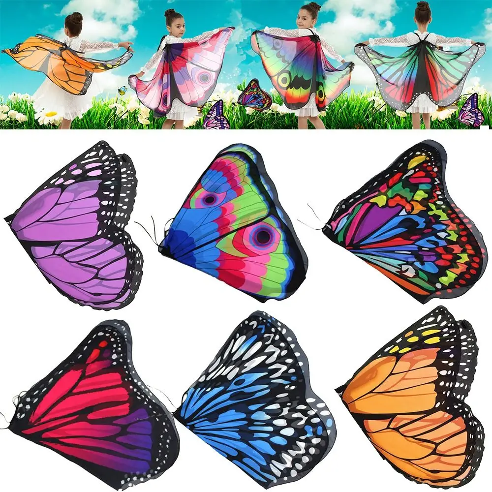Colorful Butterfly Wings Shawl Cosplay Party Favor Fairy Kids Cloak Costumes Accessory Butterfly Scarf