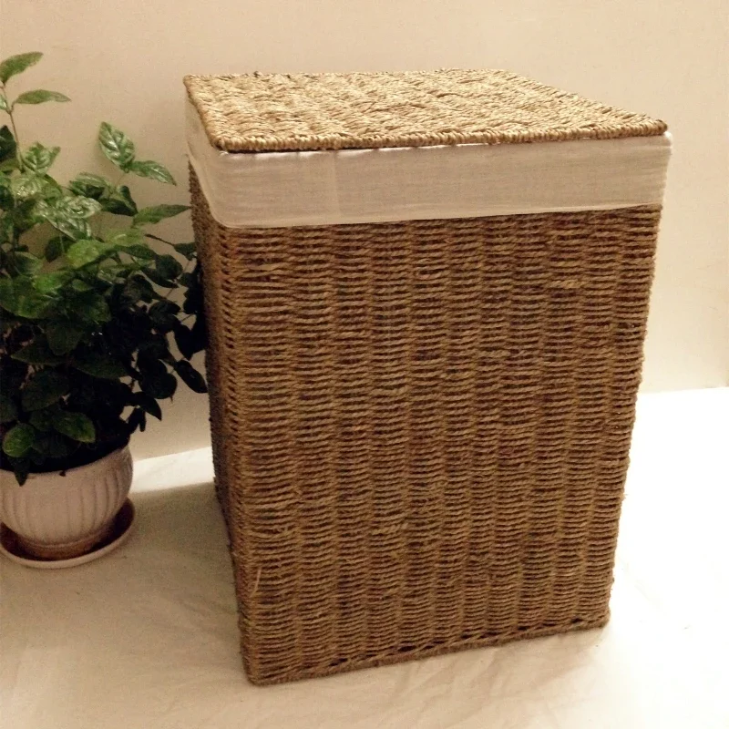 Nordic Vine Straw Clothes Storage Box Laundry Basket Laundry Basket with Lid Storage Basket Dirty Clothes  Large Storage