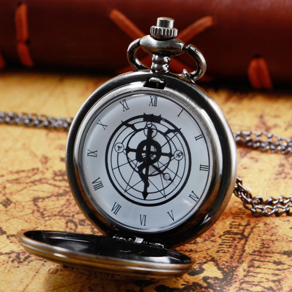 Hot Fashion Fullmetal Alchemist Series Quartz Pocket Watch Steampunk Men Women Necklace Pendant Fob Chain Pocket Timepiece