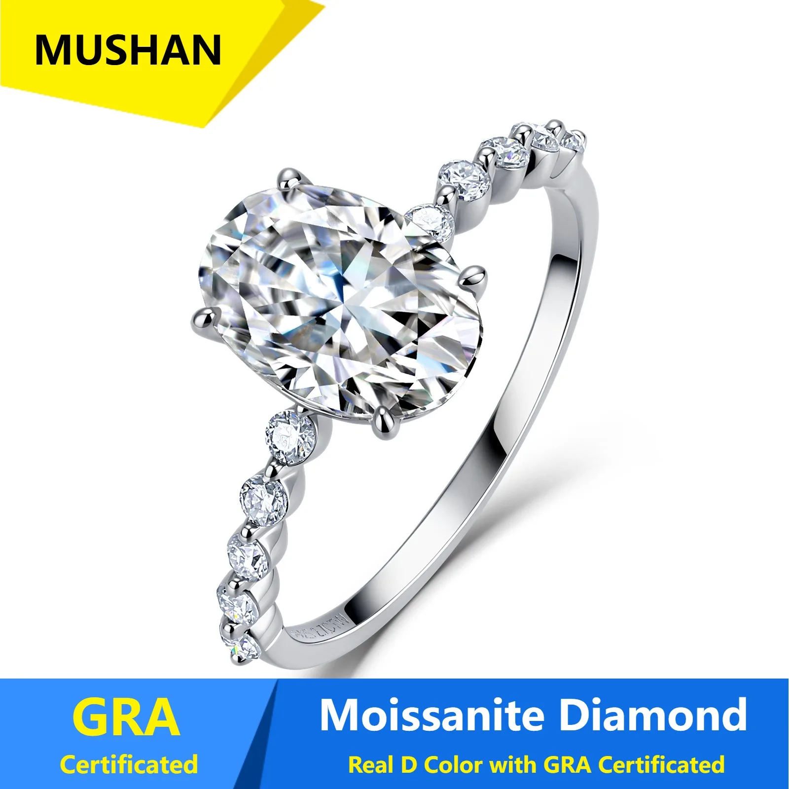 MUSHAN Luxury Jewelry 925 Sterling Silver Ring Band Women GRA Certificated Moissanite Diamond Emerald D Color Rings Fine Jewelry