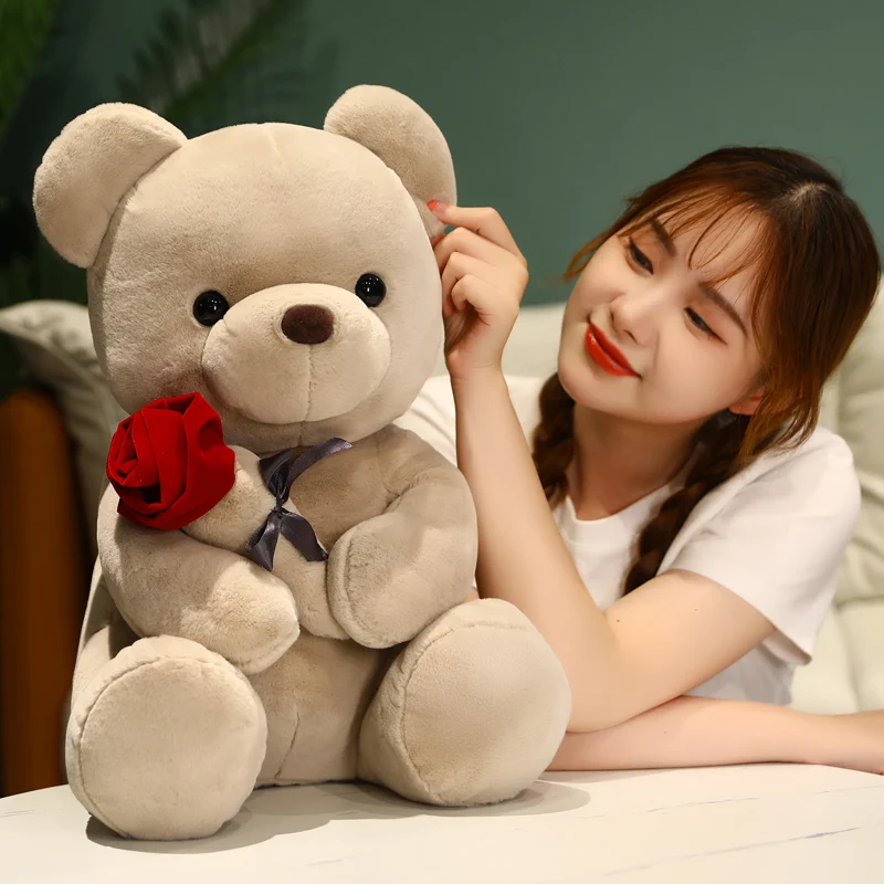  Love Gift Bear with Roses Plush Animals Toy Soft Bear Stuffed Doll Romantic Gift for Lover Birthday Gifts for Girls Home Deco