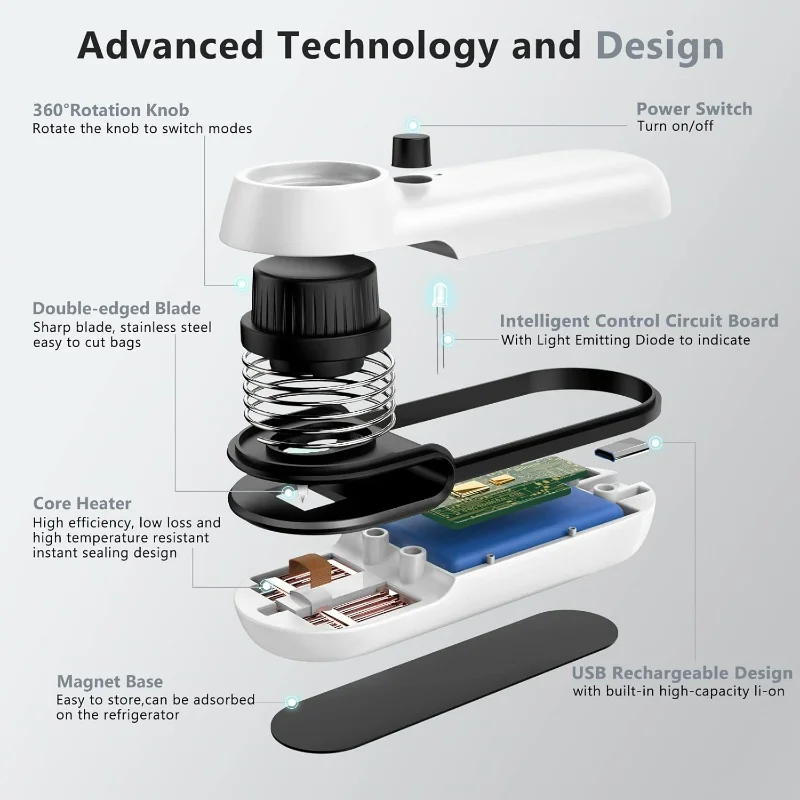 Mini Bag ,  Heat , Upgraded 2 IN 1 Heat  &  USB Rechargeable, Portable Resealer Machine Kitchen Gadget for Plastic Bag Chip Bag