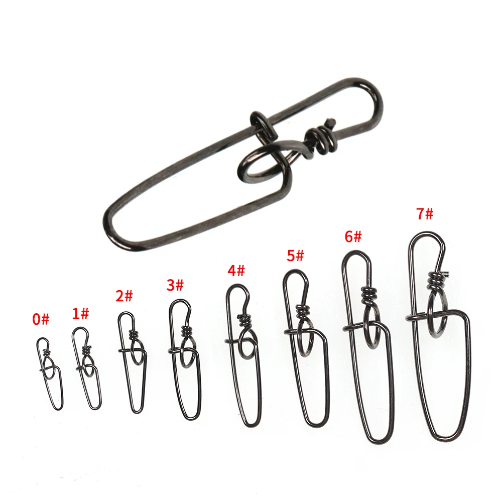 50PCS 0# - 7# Stainless Steel Double Insurance Inside Lock Pin Fishing Quick Snap Ringlock Hard Soft Lure Streamer Fly Connector