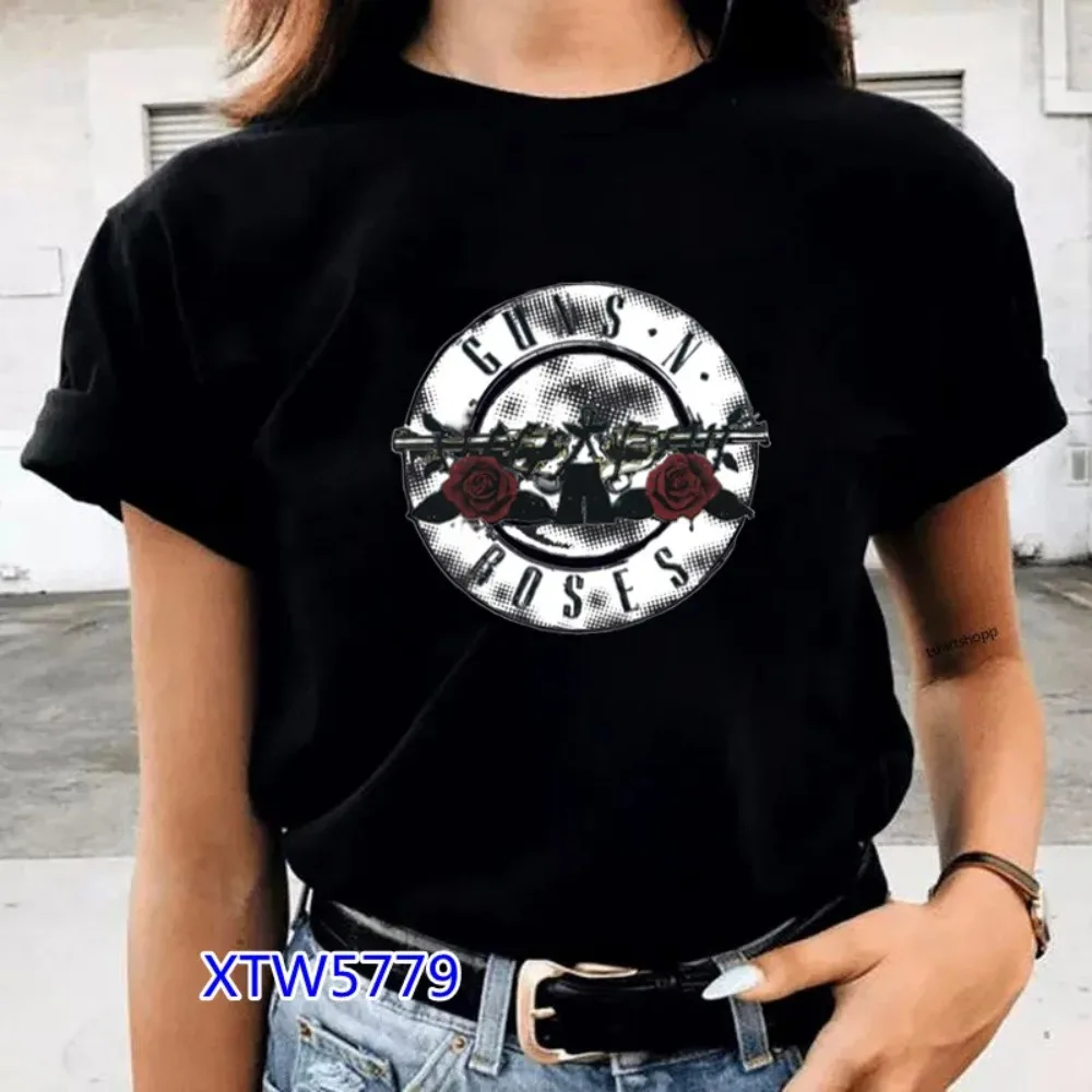 GUNS and Roses Rockband T-Shirt Damen Print Streetwear T-Shirt weiblich Punk Mode Harajuku Kawaii T-Shirt Y2K Kleidung ﻿ – Detail 4