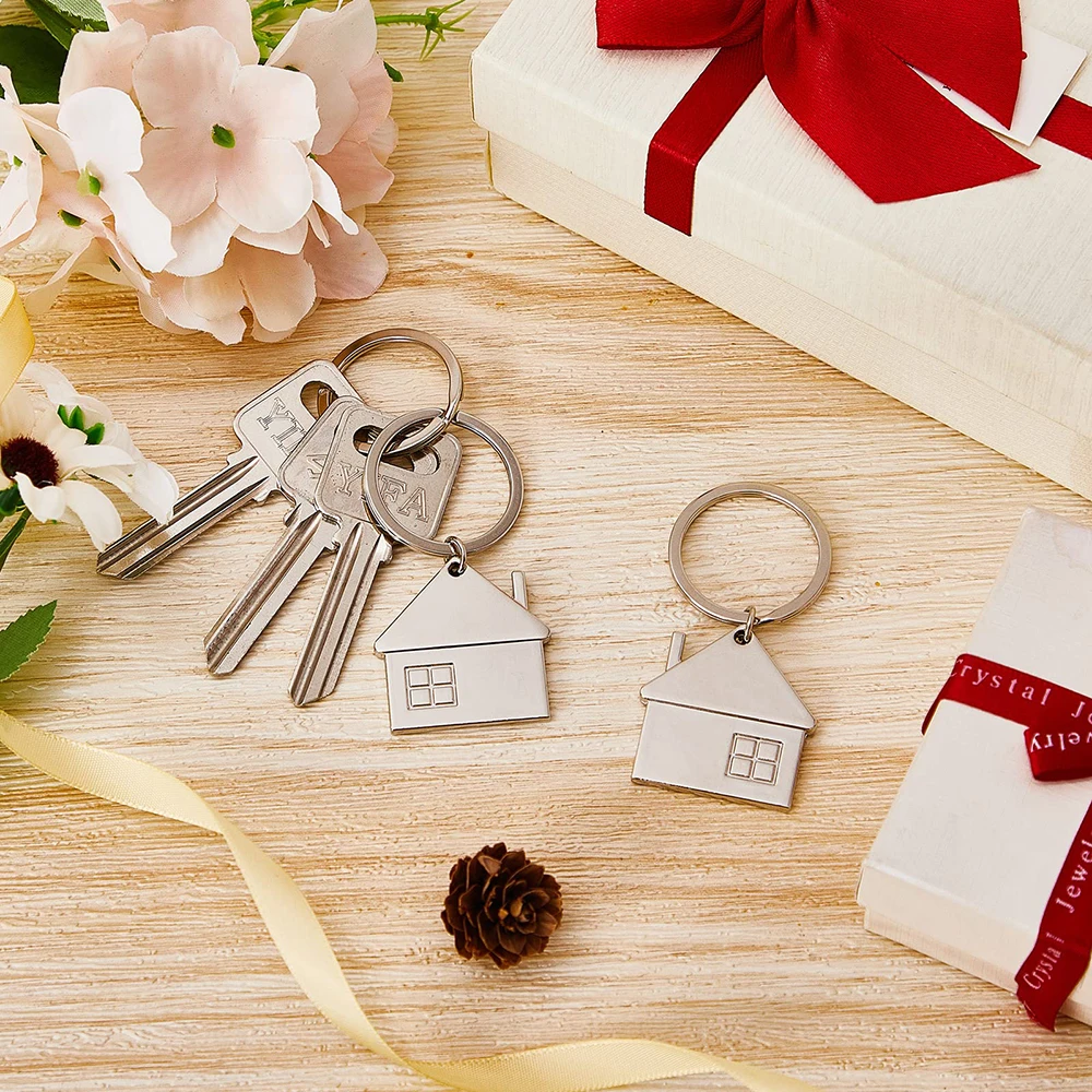 15/10pcs House Key Chain House Shaped Pendant Keychains Home Keychain Set Cute Cartoon House with Window Key Charm Metal Keyring