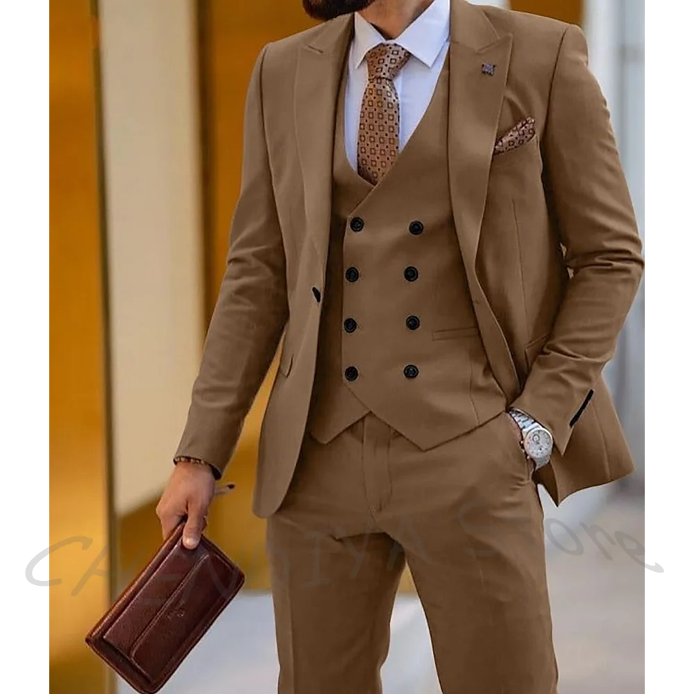 

Slim Fit Suit 3 Pieces High Quality Handsome Peaked Lapel Unique Single Button Business Formal Outfit Groom Wedding Suit