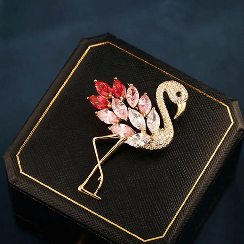 Scarf Brooch Elegant Flamingo Rhinestone Brooch for Women Stylish Suit Coat Pin with Anti-slip Design Wear-resistant for Prom