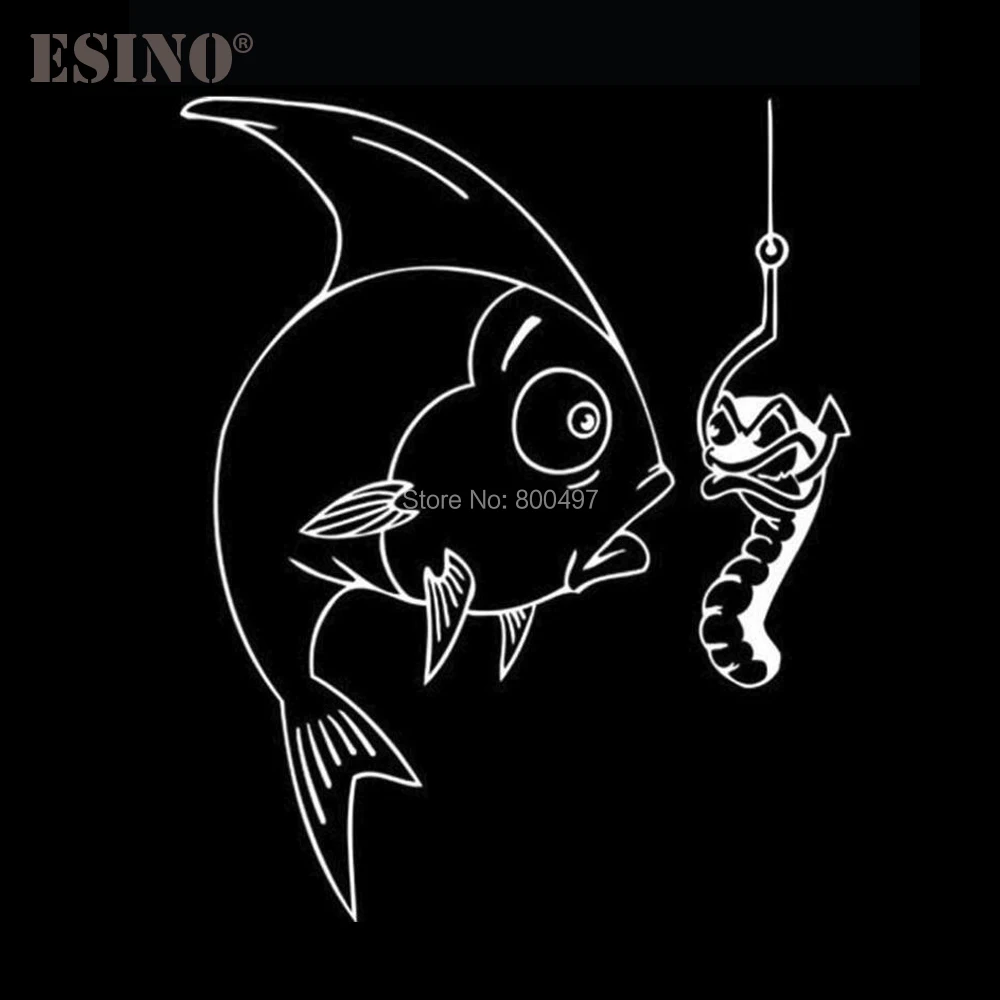 Funny Cartoon Fish Worm Fishing Hook Car Sticker Waterproof PVC Decal for Vehicle Bumper Window Trunk Auto Styling